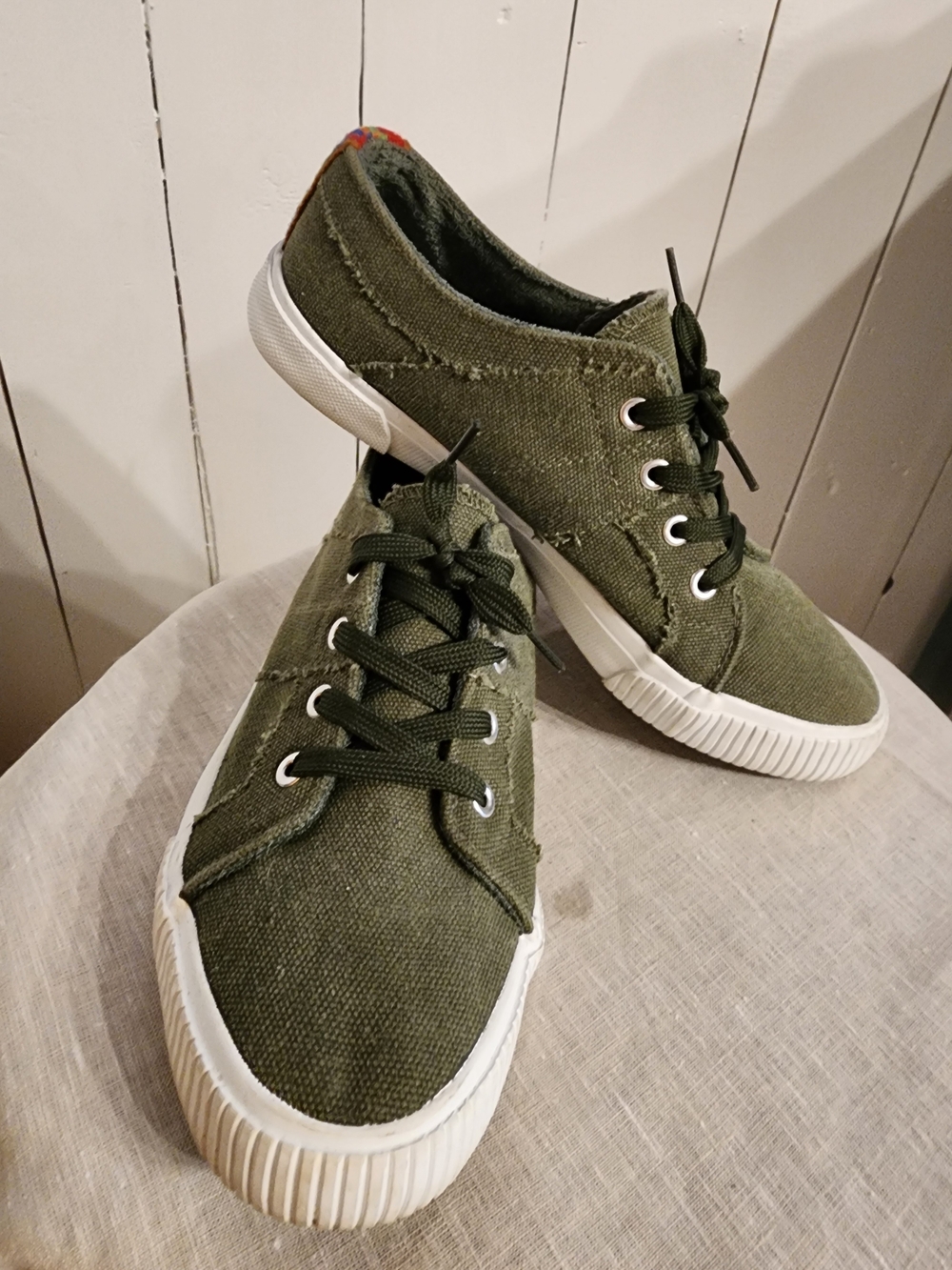 Olive Green Canvas Lace-Up Sneakers